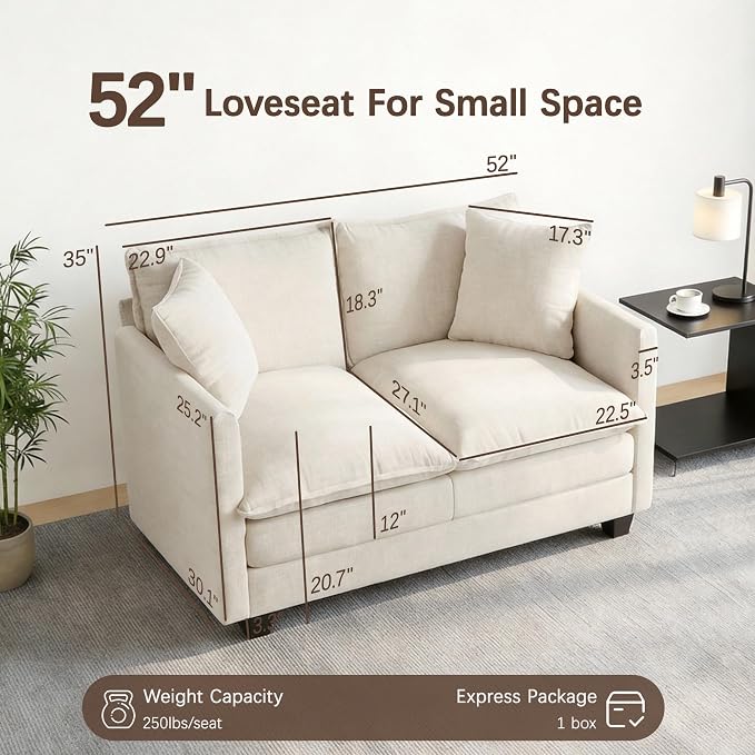 Loveseat Sofa, Comfy Chenille Small Couch - Image 2