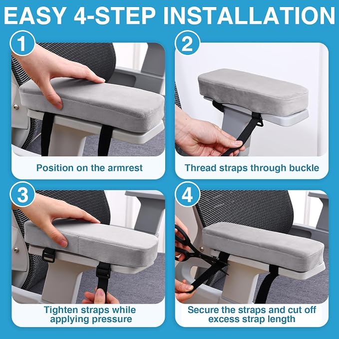 Smiry Ergonomic Office Chair Armrest Pads, Memory Foam Arm Rest Covers - Image 6