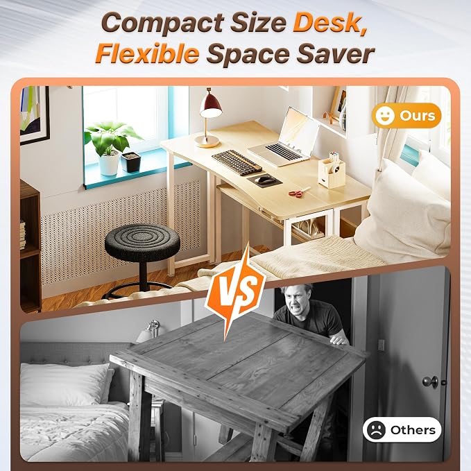 Huuger Folding Desk with Storage Shelf, 39.3 Inch Foldable Computer Table - Image 3