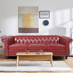 AVZEAR Chesterfield Leather Sofa 3 Seater Couch, Mid-Century Large Sofa Roll - Image 4