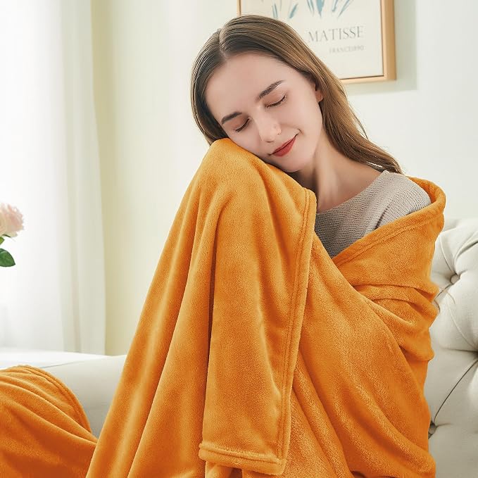 BEDELITE Fleece Blanket Soft Fall King Bed Blanket Burnt Orange 108"x90" | - Image 3