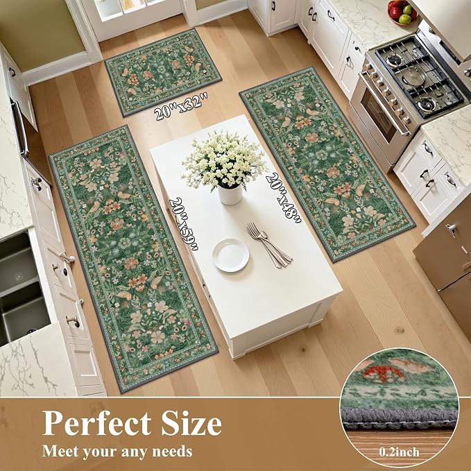 HEBE Boho Kitchen Rugs Set of 3, Non Slip Washable Kitchen Mats - Image 2