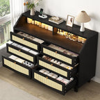 Rattan 6 Drawer Dresser with LED Lights & Power Outlet, Wide Rattan Dresser TV - Image 3