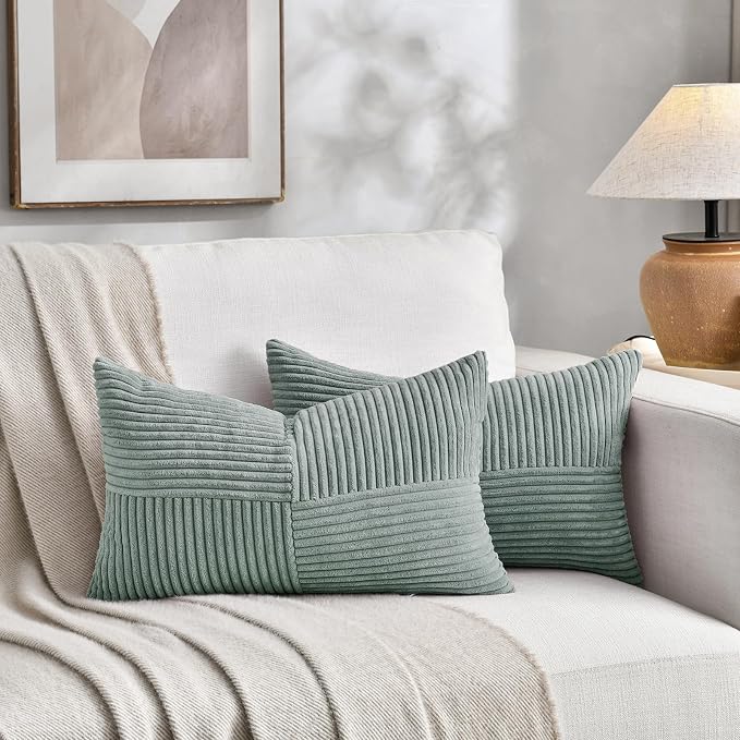 Fancy Homi 2 Packs Grey Blue Lumbar Decorative Throw Pillow Covers 16x28 Inch - Image 5