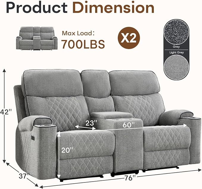HAOMARKETS Power Reclining Loveseat Sofa Set of 2 - Image 2