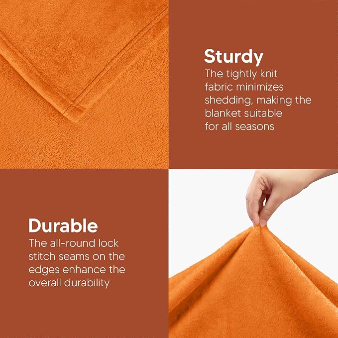 Utopia Bedding Soft Fleece Bed Blanket Queen Size Burnt Orange | Microfiber - Image 5