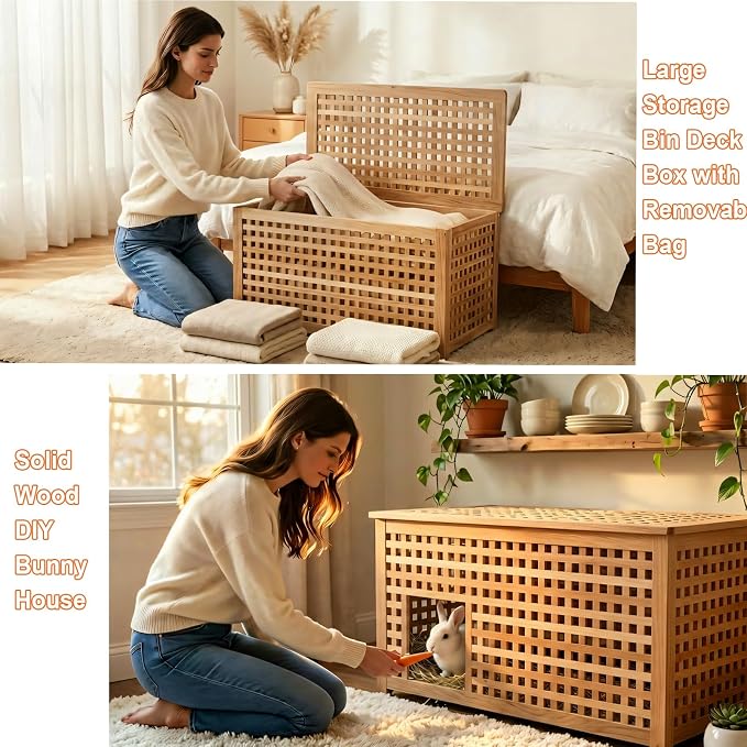 Solid Wood Entryway Bench with Storage, Large storage chest with Removable Bag - Image 6