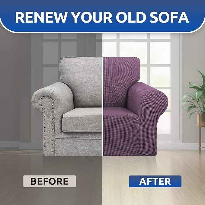 Stretch Chair Sofa Slipcover, Single Couch Cover, Dark Purple | 1-Piece - Image 7