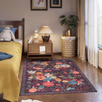 Area Rug 4x6 Rug Washable Boho Rugs | Non Slip Low Pile Floral Small Carpet - Image 6