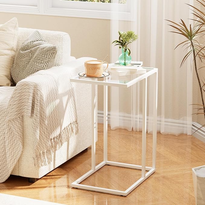Easy Paws Small C Shaped Table for Sofa, Glass Couch Sofa Tray Snack Table for - Image 2