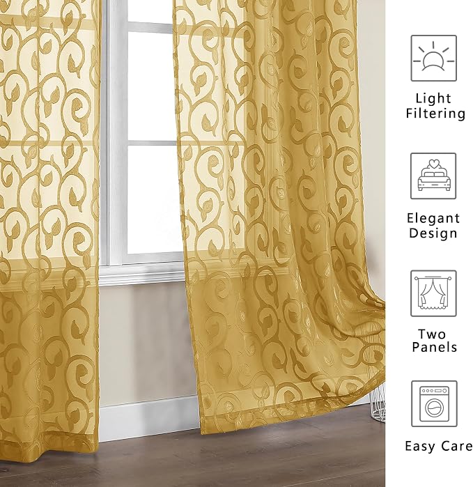 Furman Gold Sheer Curtains 84 inches Long - Image 3