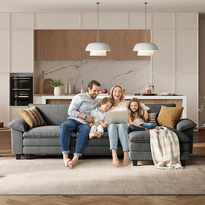 LINSY HOME 157" Modular U-Shaped Sectional Sofa, 4-Seat Corduroy Modern Cloud - Image 6