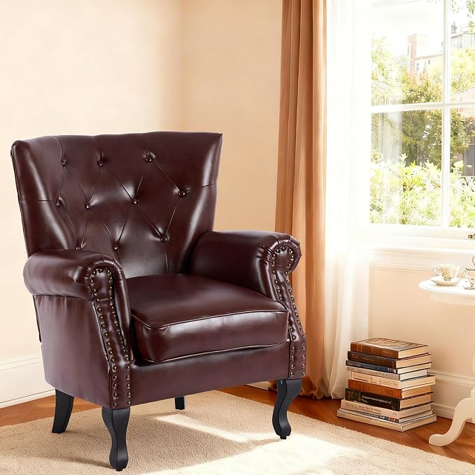 Modern Faux Leather Accent Chair, Upholstered Mid-Century Armchair - Image 5