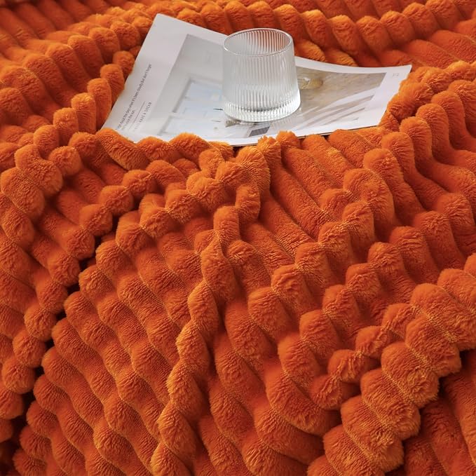 Orange Throw Blanket for Couch Sofa 50x60 inches Striped Design | Fleece - Image 5