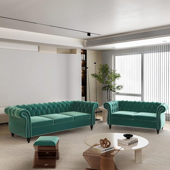 QHITTY 2 Piece Living Room Set, Sectional Chesterfield Sofa Chair Contemporary by QHITTYFurnitureLife