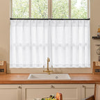 White Linen Kitchen Window Curtains 2 Panels Pinch Pleated 24 Inch Length | - Image 9