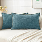MIULEE Decorative Lumbar Throw Pillow Covers 12x20 Inch Smoke Blue 2 Pack | by MIULEE