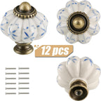 Ivory & Blue Pumpkin Knobs 12 Pack Ceramic Cabinet Knobs Vintage Drawer Pulls - Image 2