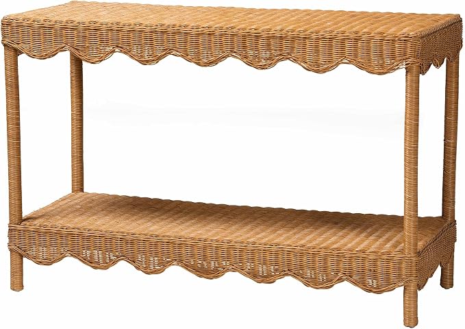 Bali & pari Oteria Bohemian Light Honey Scalloped Rattan Console Table by balipari