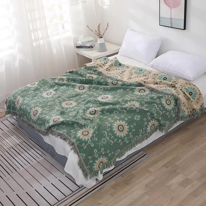 LUTBM Boho Throw Blanket for Bed 100% Cotton Ultra Soft Rustic Quilt Summer - Image 3
