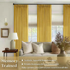 Mustard Yellow Pleated Semi Sheer Linen Curtains 96 Inches Long 2 Panel Set | - Image 2