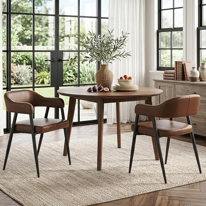 HNY Modern Dining Room Arm Chairs Set of 2, Retro Faux Leather Upholstered by HNY