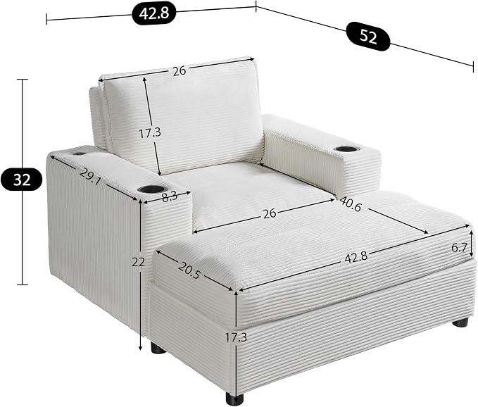 Merax 42.8" Oversized Chaise Lounge Chair - Image 2