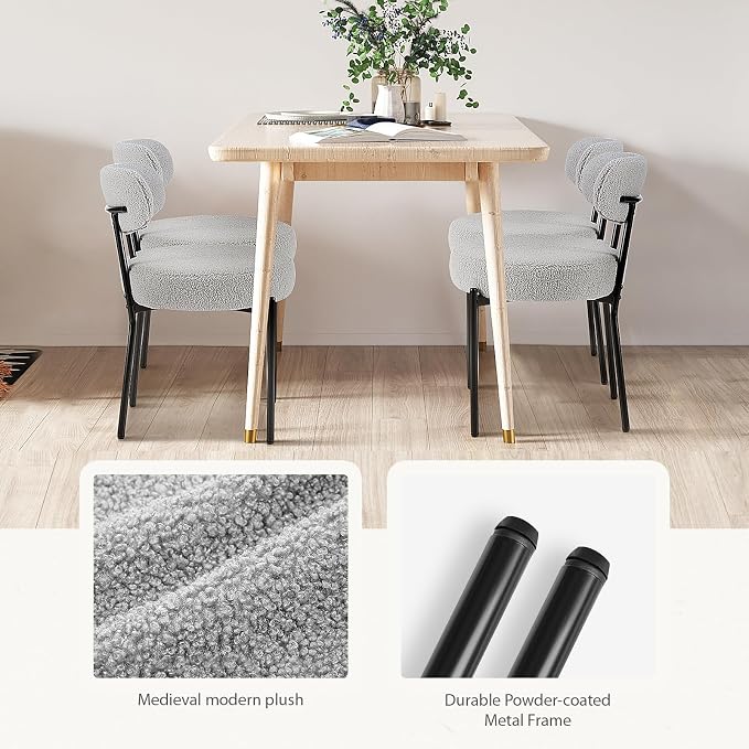 Sweetcrispy Dining Chairs Set of 6, Boucle Upholstered Modern Mid Century Round - Image 5