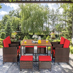 Tangkula 9 Pieces Acacia Wood Patio Dining Set, Space Saving Wicker Chairs and - Image 4
