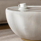 Round Marble Coffee Table 27.56" Bucket Shaped Fluted Coffee Table - Image 6