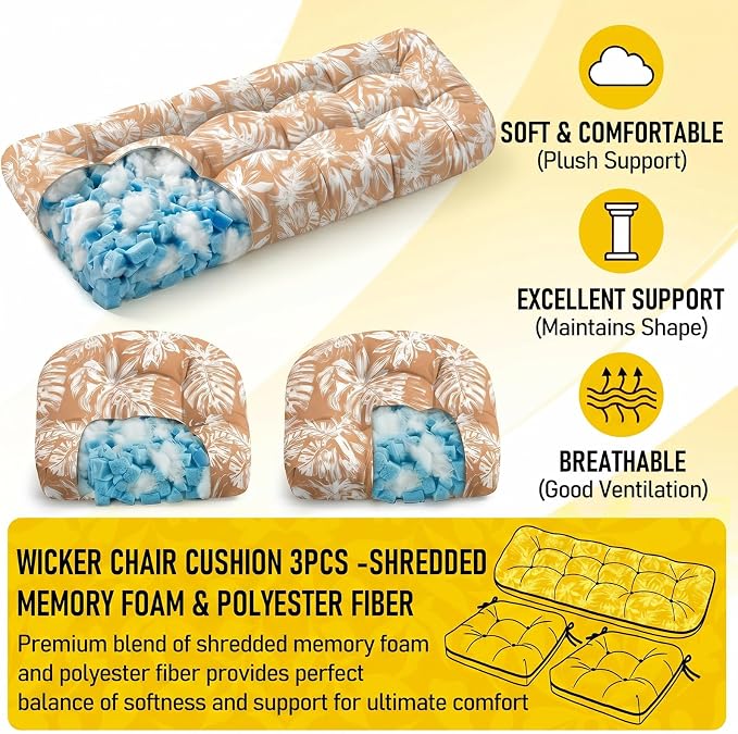 1 MIDDLE ONE Wicker Chair Cushions 3 Pieces Set - Image 4