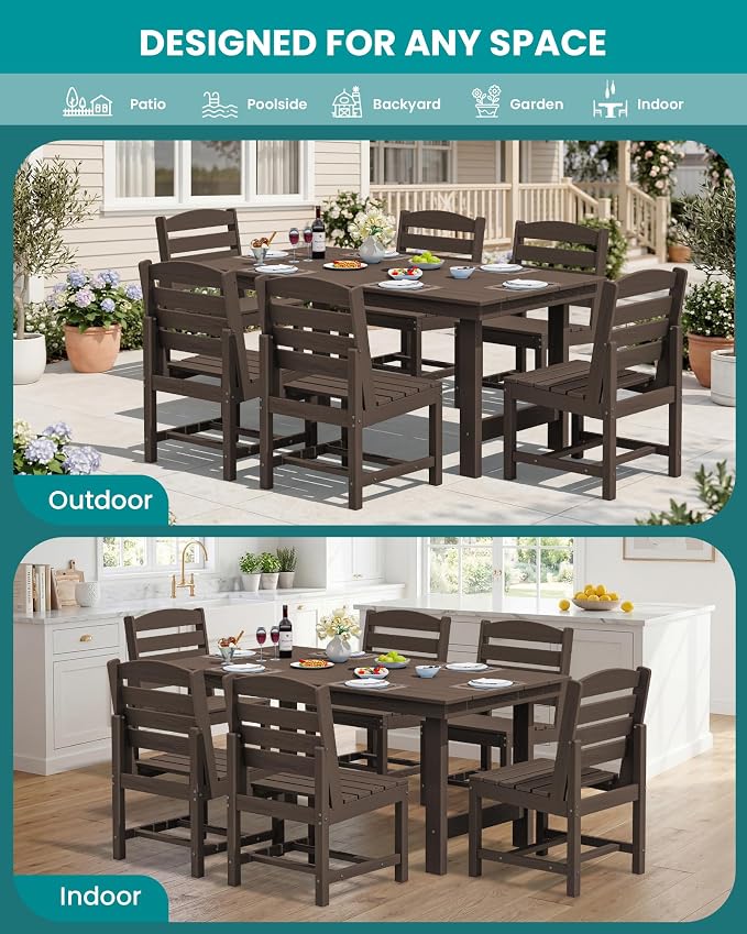 SERWALL Patio Dining Sets for 6 Person, HDPE Dining Set - Image 9