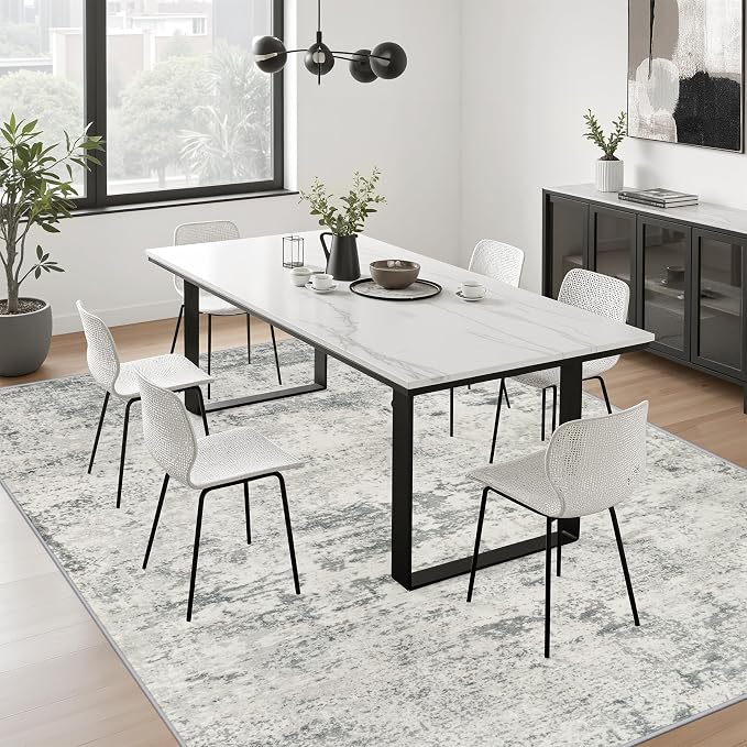 8x10 Area Rug Living Room: Modern Washable Indoor Soft Carpet Gray | - Image 4