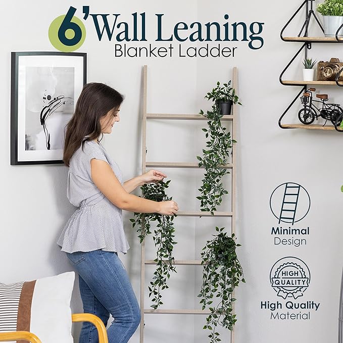 Blanket Ladder for Living Room and Bedroom, 5ft 8 inch, 6-Tier Wall Leaning - Image 5