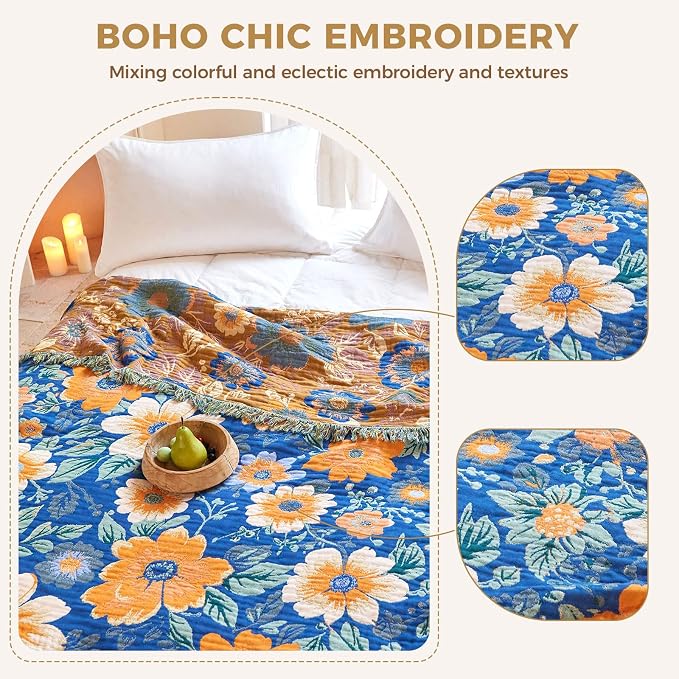 LUTBM Boho Throw Blanket for Couch Sofa Chair Cotton Summer Blankets for - Image 3