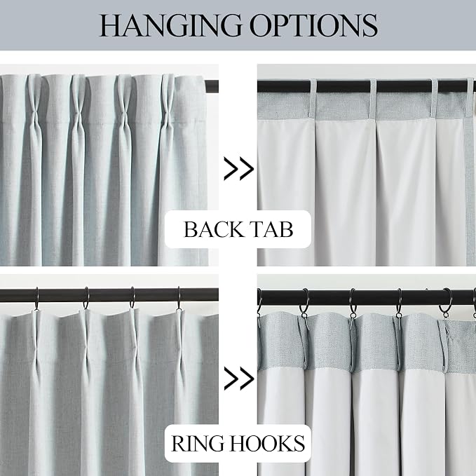 Vision Home Blue Fog Pinch Pleated Full Blackout Curtains Linen Blended Room - Image 3