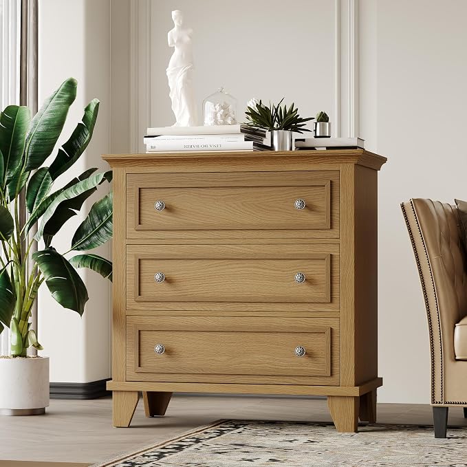 IDEALHOUSE 3 Drawer Dresser, Wooden Storage Chest of Drawers - Image 3