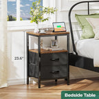Huuger Nightstand with Charging Station, Side Table with Fabric Drawers - Image 4
