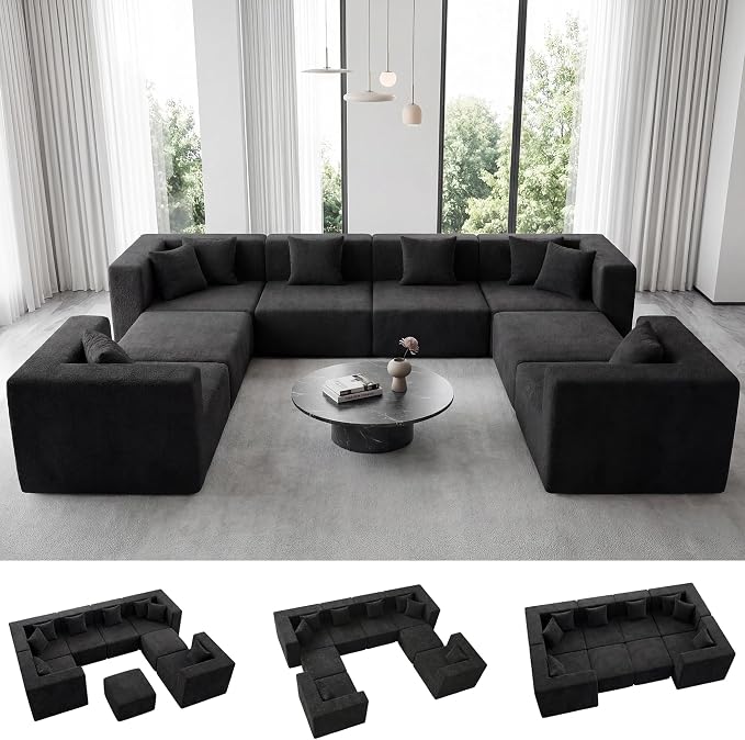 MONVANE Modular Sectional Sofa, Oversized 8 Seat Convertible U Shaped Couch by MONVANE
