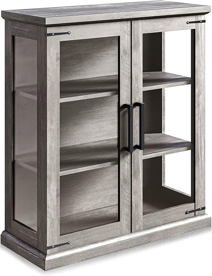 BELLEZE Storage Cabinet with Shelves and Glass Doors - Image 7