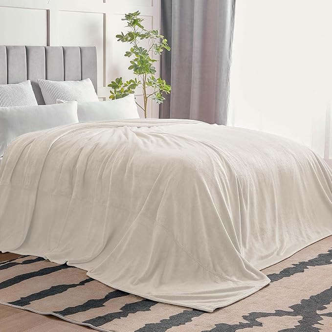BEDELITE Fleece Blanket Soft Plush Oversized Bed Blanket Beige 120"x120" | - Image 7