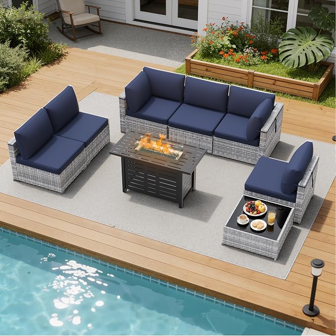 LOUVIXA 8 Piece Outdoor Patio Furniture Set, Outdoor Sectional Sofa by LOUVIXA