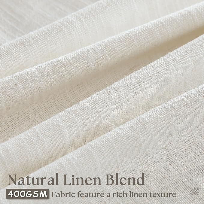 Cream Ivory Linen Pleated Light Filtering Curtains 30 Inch Length | Semi Sheer - Image 3