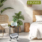 Cinnvoice Outdoor Side Table Round Small Mosaic Patio Accent Indoor End Plant - Image 2