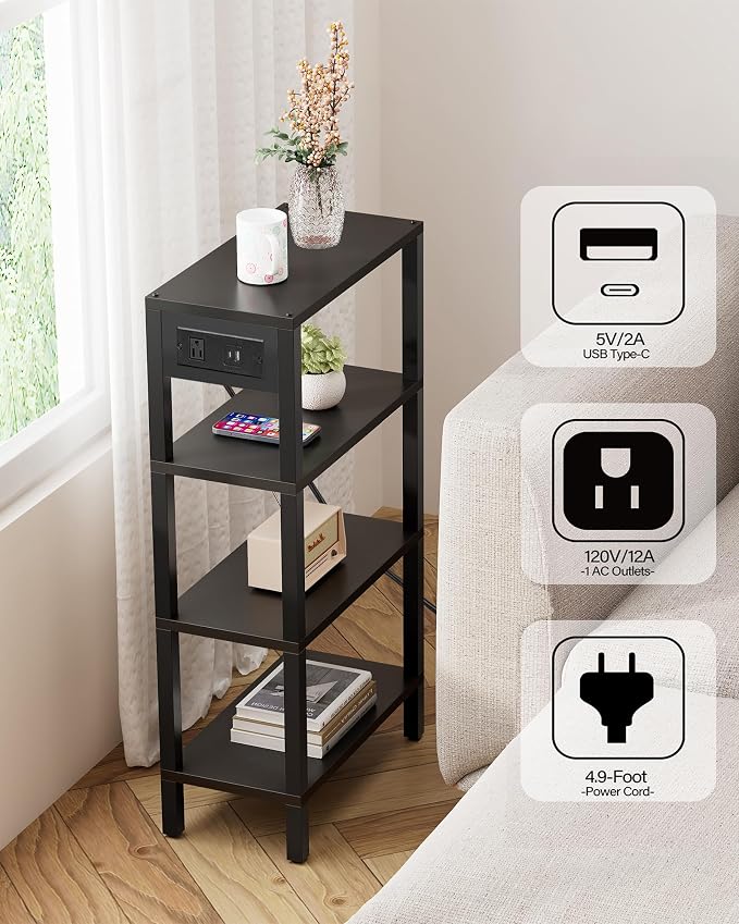 TUTOTAK Narrow Side Table with Charging Station, Small End Table with USB Ports - Image 9