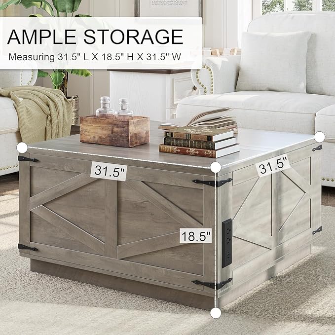 Jocoevol Farmhouse Lift Top Coffee Table, Square Wood Center Table - Image 2