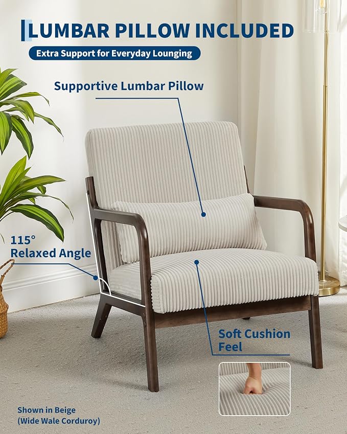 Garvee Mid-Century Chenille Accent Chair, Cozy Reading Chair, Modern Lounge - Image 4