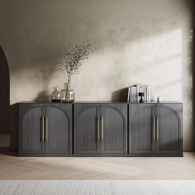 BELLEZE 3 Tier Bookshelf with Double-Arc Door by BELLEZE