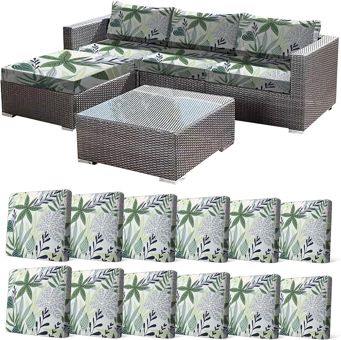 CALBODE 12 Pcs Stretch Indoor/Outdoor Seat Cushion Covers, Indoor/Outdoor Couch by CALBODE