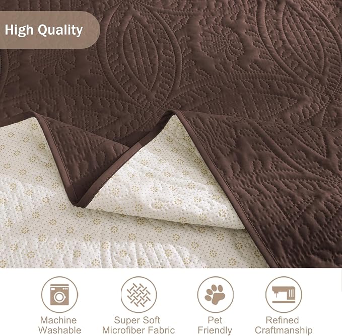 Brown Recliner TV Chair Covers, Quilted Décor Water-Repellent Medium Lazy Boy - Image 5